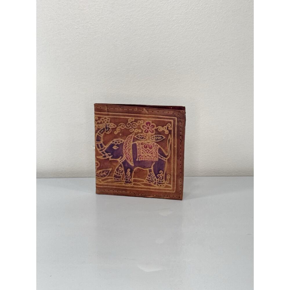 Vintage 3-Piece Leather Elephant Clutch Wallet Coin Hand Tooled India - Picture 3 of 12
